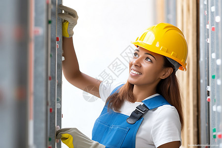 工程员工作的女性建筑工人背景