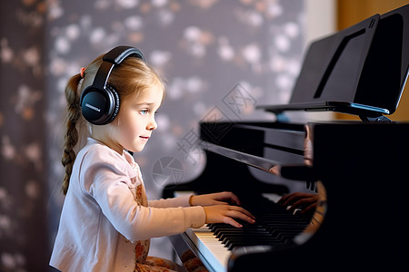 国外儿童素材国外的小女孩学习钢琴背景