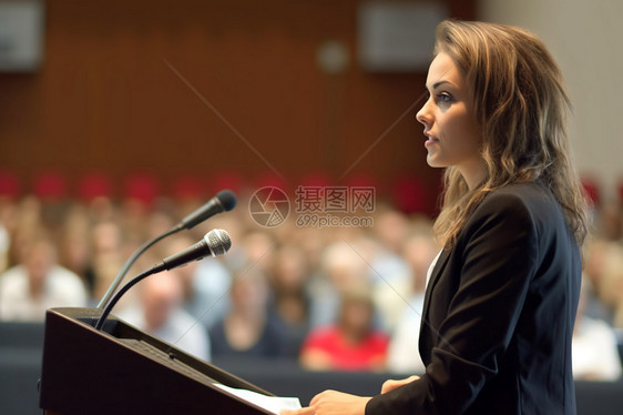 女商人在会议上发言图片