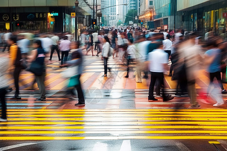 斑马线行人在香港过马路的行人模糊背景