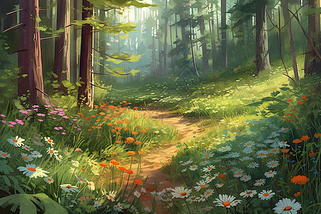 森林中的野花插图图片