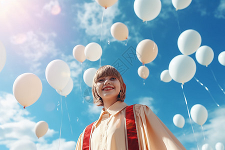 快乐的毕业生拿着气球背景图片