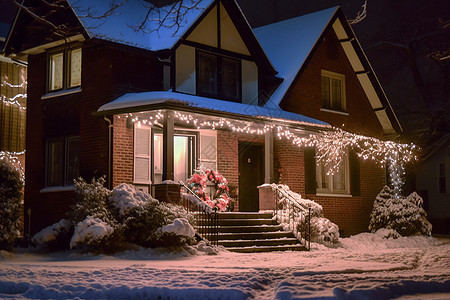 圣诞节夜景雪后圣诞节的房子背景