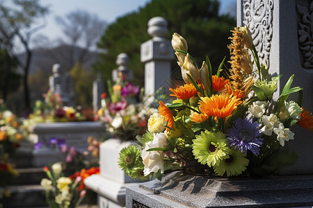墓地上的鲜花图片