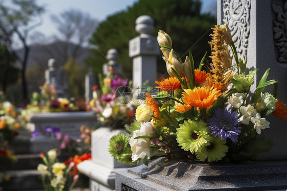 墓地上的鲜花图片
