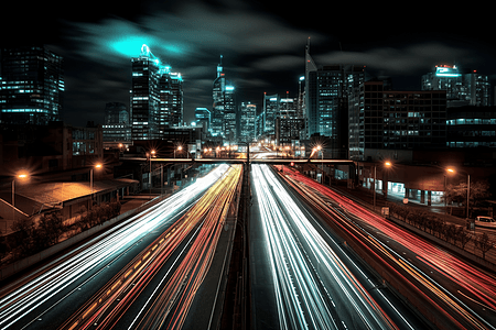 夜晚城市公路的灯光图片