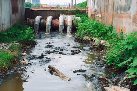 排放的污水污染小河图片