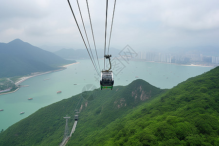 大屿山风景区正在行驶的缆车背景