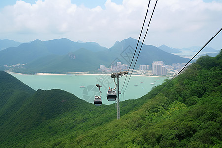 大屿山风景区的缆车背景