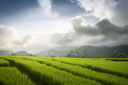 多云天气下的水稻田图片