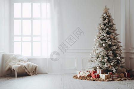 房间里的圣诞树和礼物图片