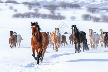 雪地里奔跑的骏马背景图片