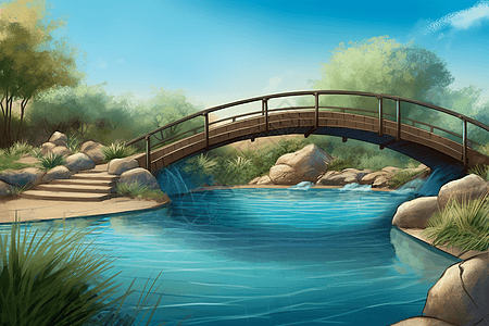 桥梁特征的池塘图片