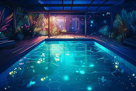 照亮的游泳池图片