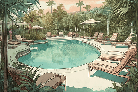 度假风格的泳池插图图片