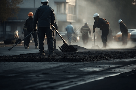 平整公路沥青的工人图片