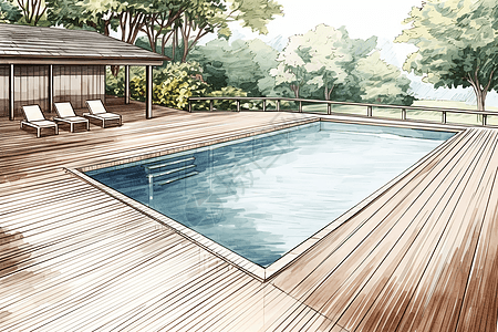 木板的游泳池图片