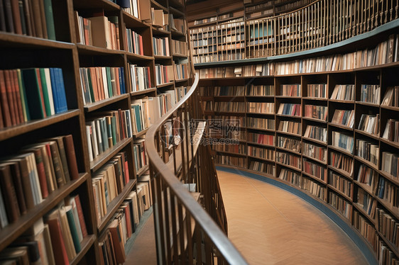 图书馆里的书架呈螺旋图片