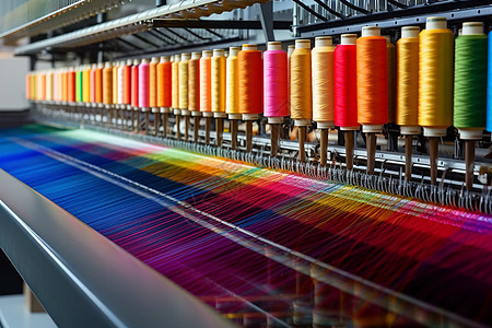 彩色纱线纺织出漂亮的纺织品编织高清图片素材
