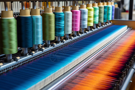 纱线在纺织机上编织纺织品图片