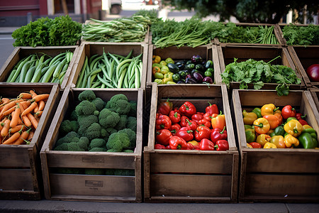 市场板条箱中的新鲜蔬菜图片