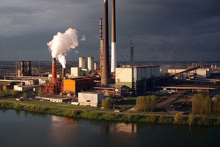 蒸汽冲天的大工厂图片