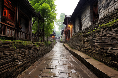 石砖墙乡村古建筑背景