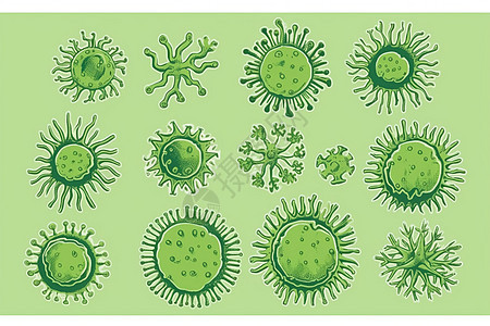 各种生物学病毒图标的插图背景图片