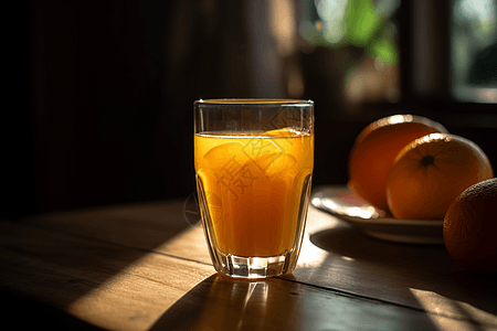 透过窗户的一杯橙汁图片