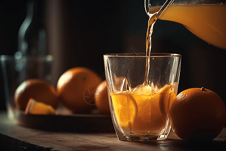 倒入玻璃杯中的清爽橙汁图片