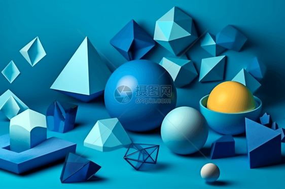 白色棱锥和蓝色球体图片