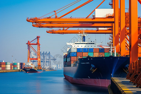 港口的货物和船舶背景图片