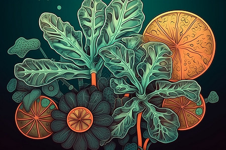 彩色蜗牛彩色绘图植物插画