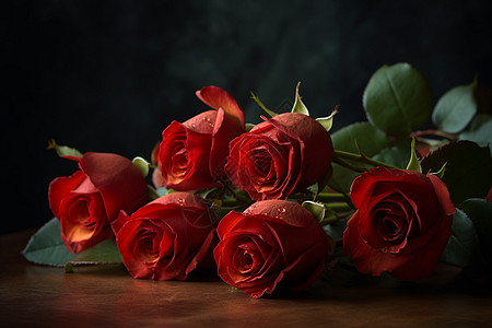 桌面上的红玫瑰图片