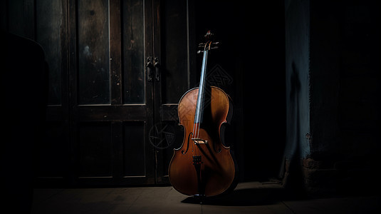 木柜旁的大提琴背景图片