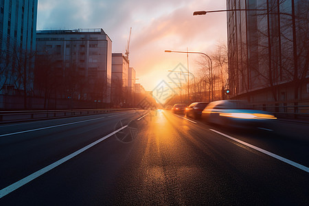 日落时的城市道路图片