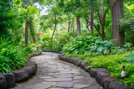 花园的石头水泥路背景图片