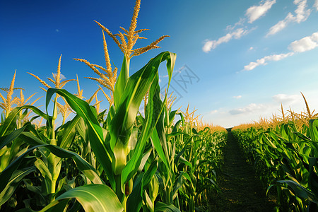 烧秸秆蓝天下的玉米田背景