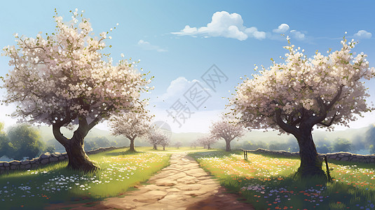 开花的梨树背景图片