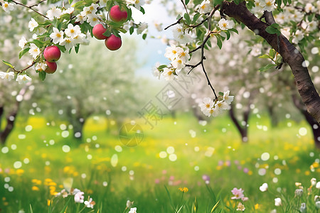 开花结果的苹果树背景