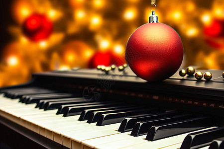 钢琴上的圣诞球图片