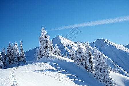 冬季雪山上的脚印图片