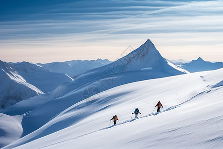 冬天雪山里的滑雪者背景图片