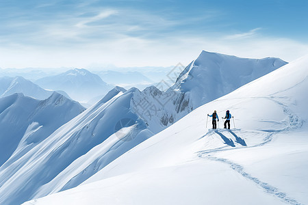 冬至雪雪山里的登山人背景