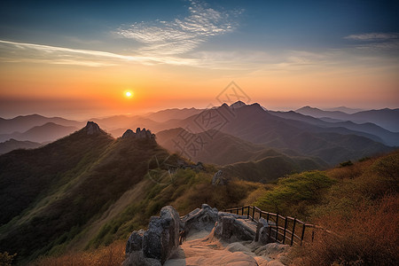 百花山的日落美景图片