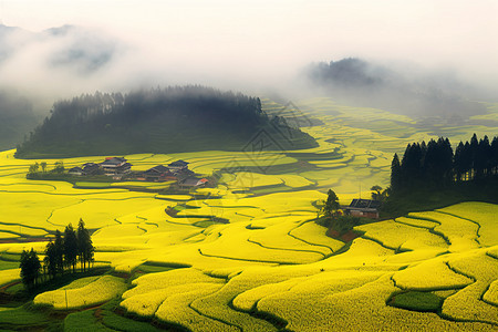 油菜花梯田种植图片