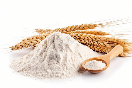 木勺子小麦和小麦粉背景