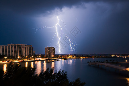 打雷闪电的雨夜高清图片