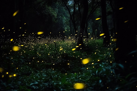 森林萤火虫夜晚森林里的萤火虫背景