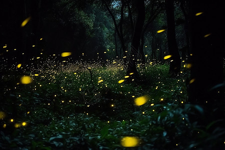 夜晚森林里的萤火虫图片
